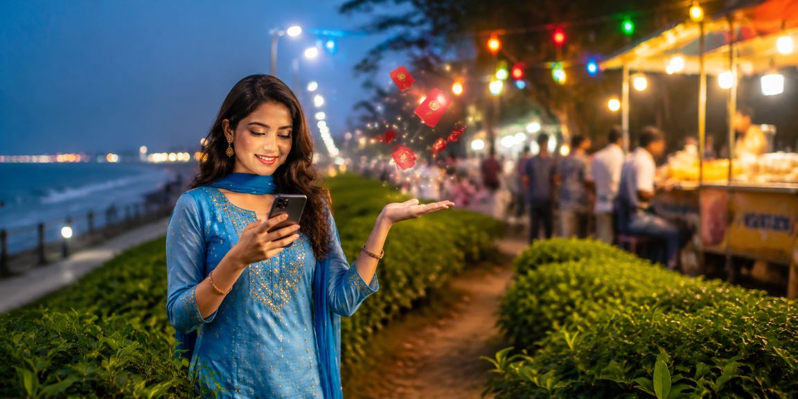 চট্টগ্রামে m19 রেড এনভেলপ বোনাস গ্রহণ করছেন সালোয়ার কামিজ পরা একজন ব্যবহারকারী